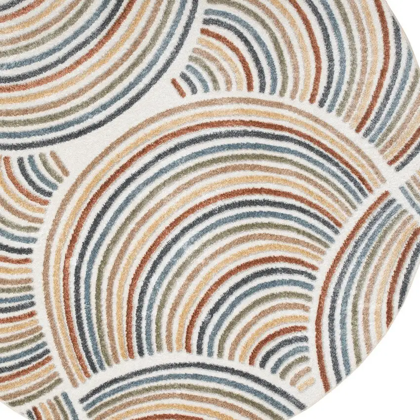 5' Ivory Abstract Round Rug Photo 8