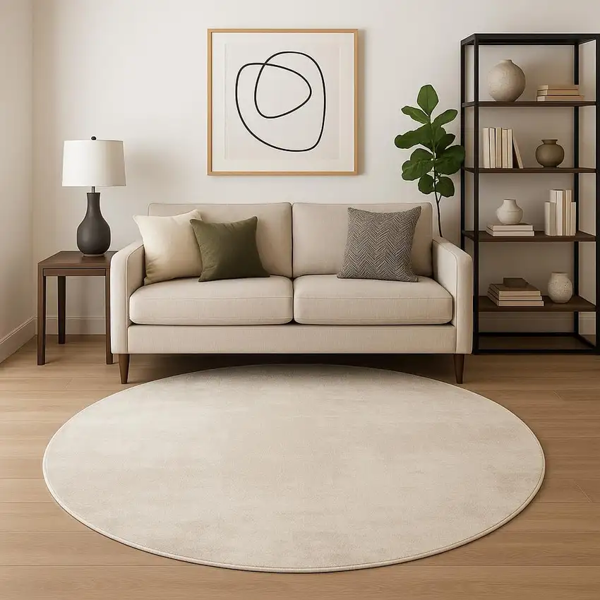 8' Ivory Abstract Round Rug Photo 1
