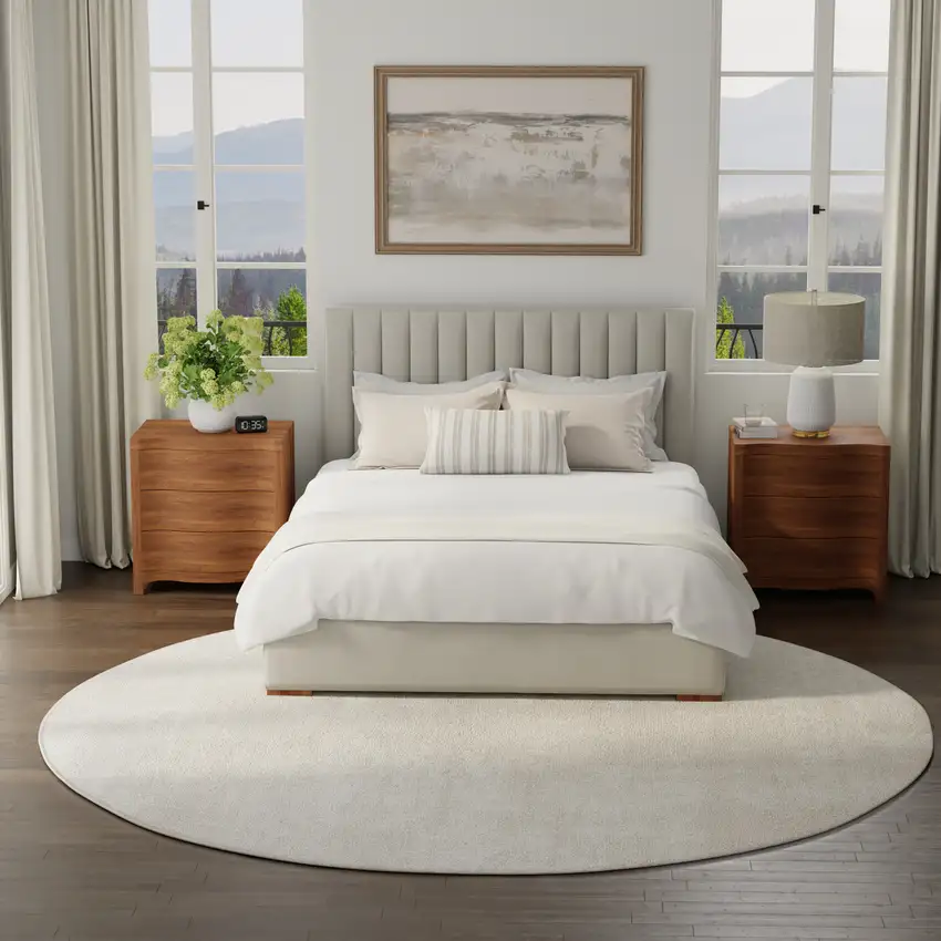 8' Ivory Abstract Round Rug Photo 5