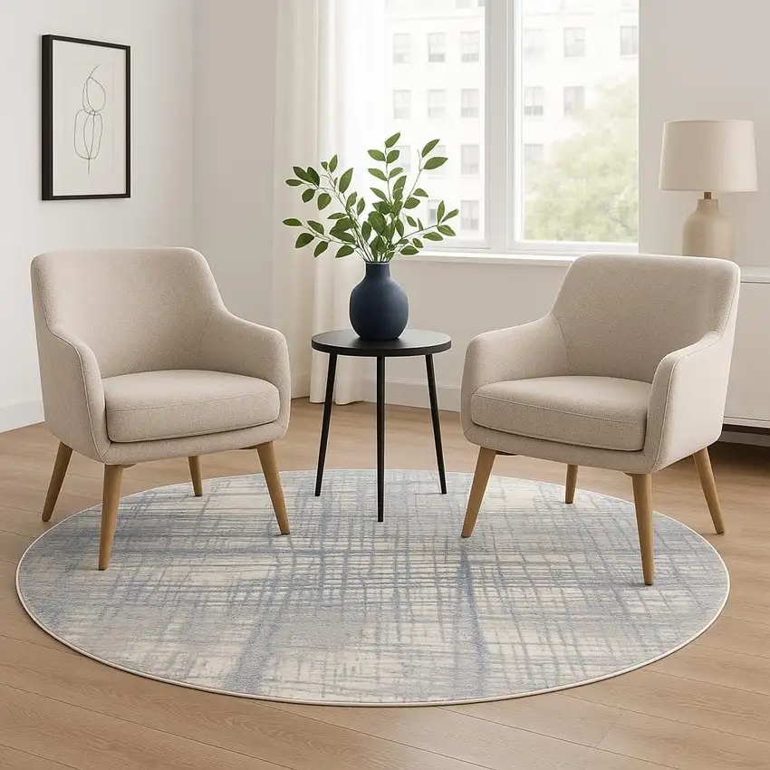 6' Ivory Abstract Round Rug Photo 1
