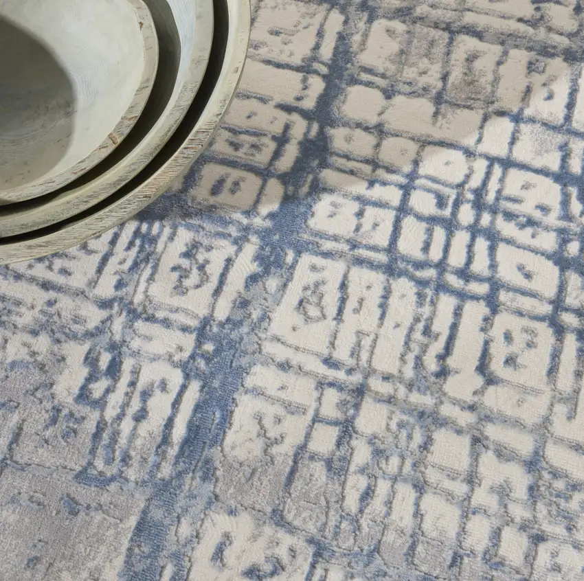 6' Ivory Abstract Round Rug Photo 9