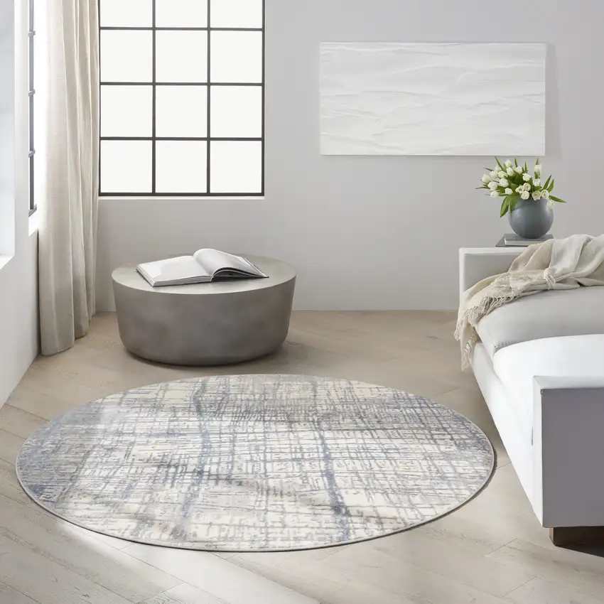 6' Ivory Abstract Round Rug Photo 4