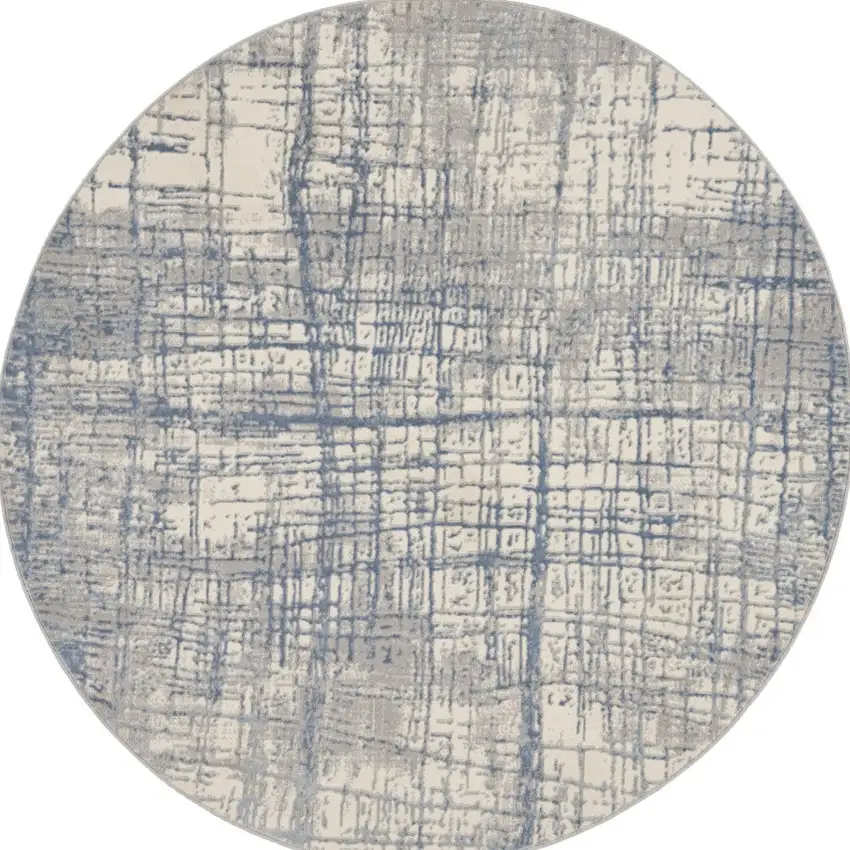6' Ivory Abstract Round Rug Photo 2