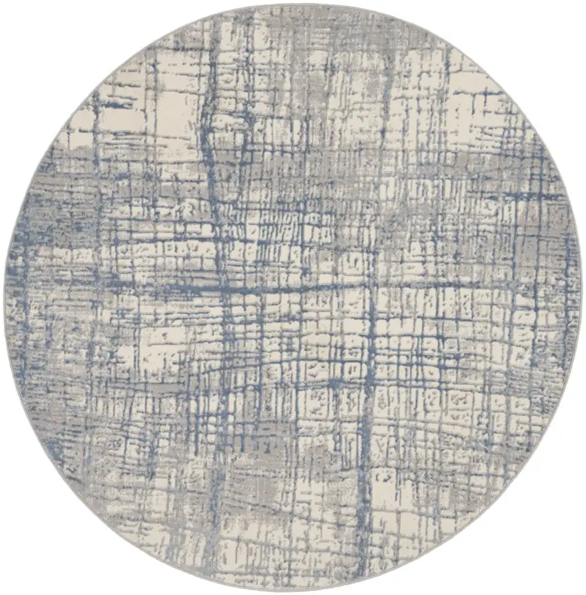 6' Ivory Abstract Round Rug Photo 6