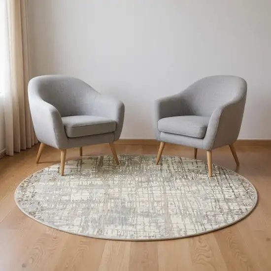 6' Ivory Abstract Round Rug Photo 1