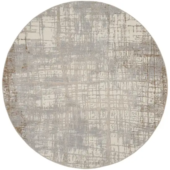 6' Ivory Abstract Round Rug Photo 2