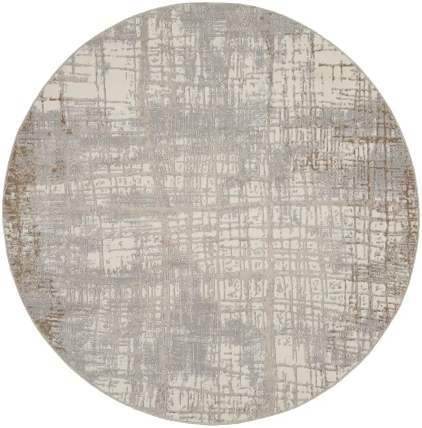 6' Ivory Abstract Round Rug Photo 2