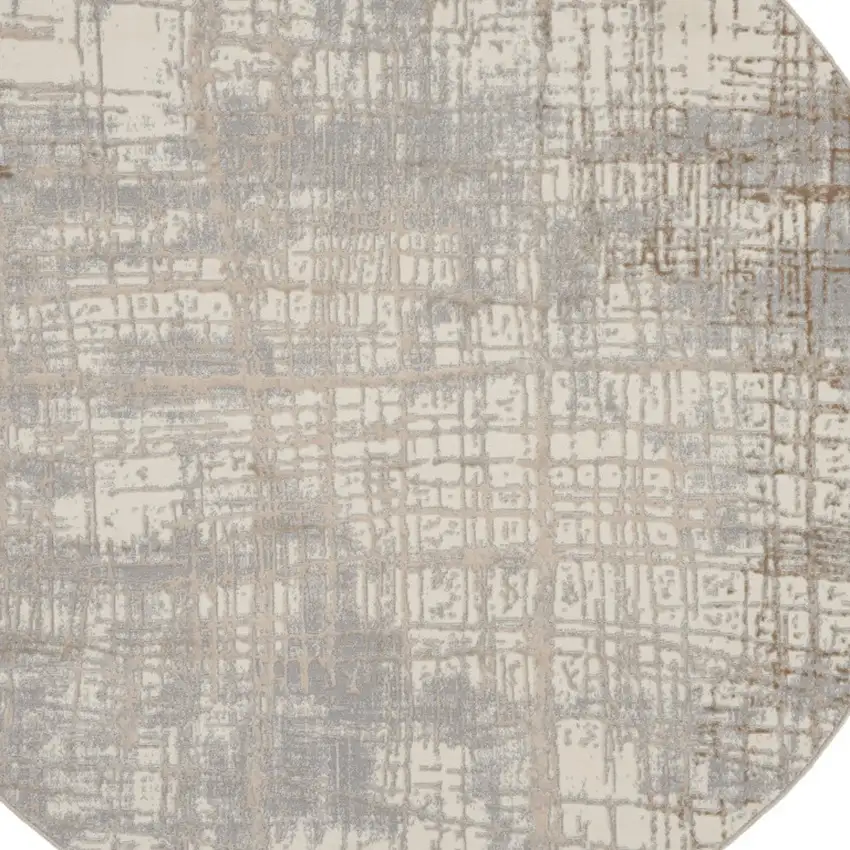 6' Ivory Abstract Round Rug Photo 8