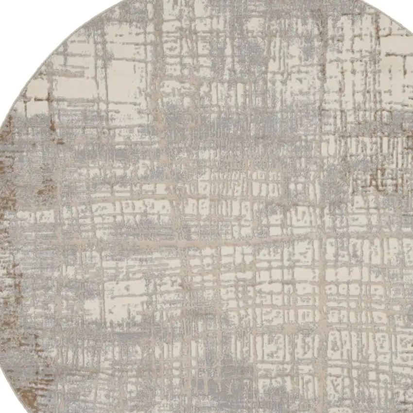 6' Ivory Abstract Round Rug Photo 3