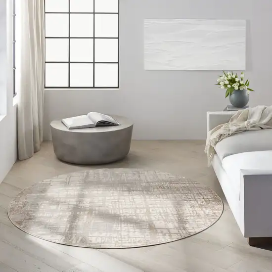 6' Ivory Abstract Round Rug Photo 5