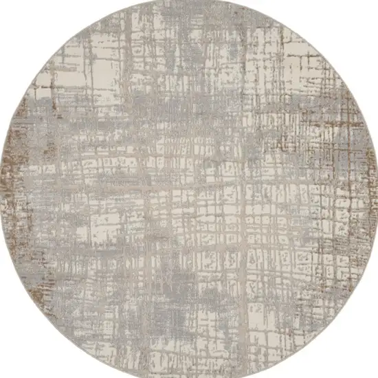 6' Ivory Abstract Round Rug Photo 4