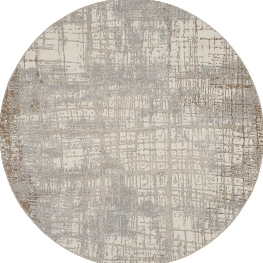 6' Ivory Abstract Round Rug Photo 4