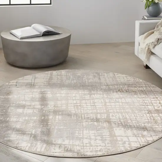 6' Ivory Abstract Round Rug Photo 6