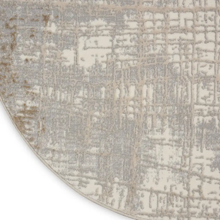 6' Ivory Abstract Round Rug Photo 9