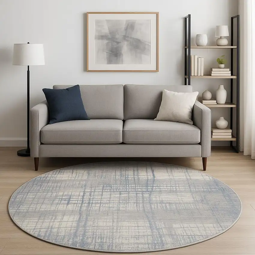 8' Ivory Abstract Round Rug Photo 1