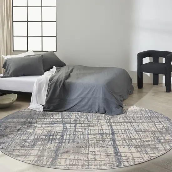 8' Ivory Abstract Round Rug Photo 5
