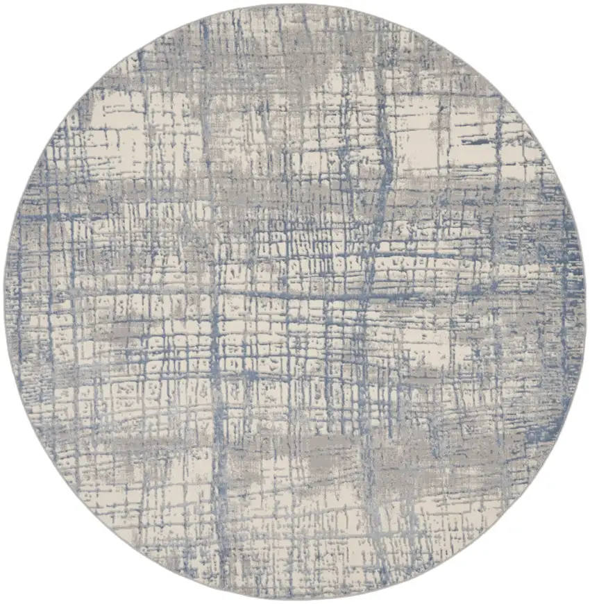 8' Ivory Abstract Round Rug Photo 2