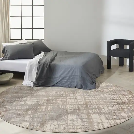 8' Ivory Abstract Round Rug Photo 7