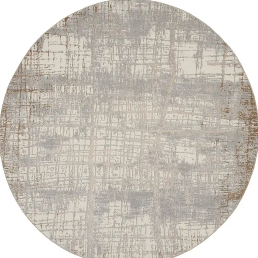 8' Ivory Abstract Round Rug Photo 8