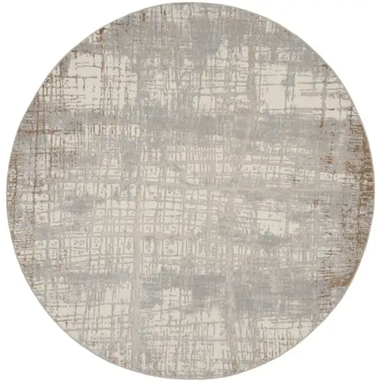 8' Ivory Abstract Round Rug Photo 2