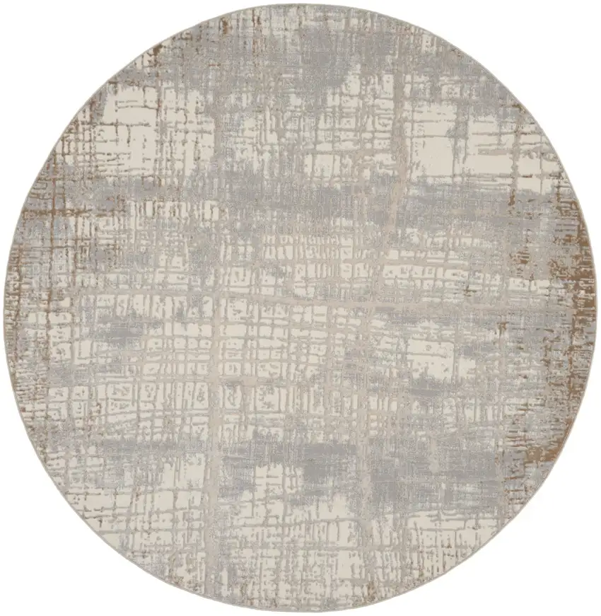 8' Ivory Abstract Round Rug Photo 2