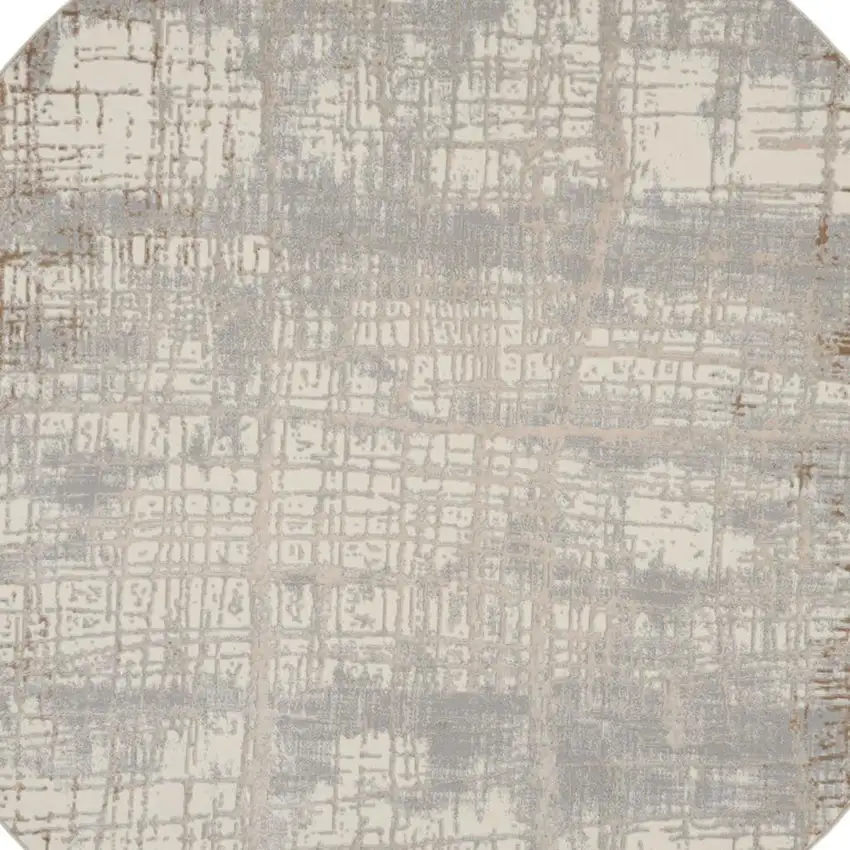 8' Ivory Abstract Round Rug Photo 3