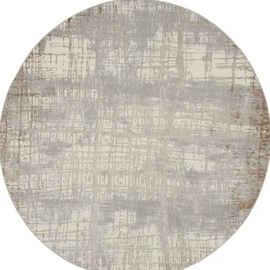 8' Ivory Abstract Round Rug Photo 4