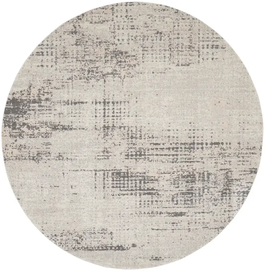 8' Ivory Abstract Round Rug Photo 2