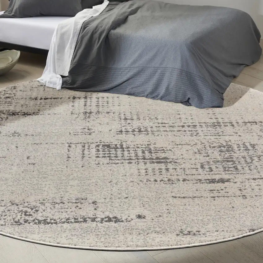 8' Ivory Abstract Round Rug Photo 5