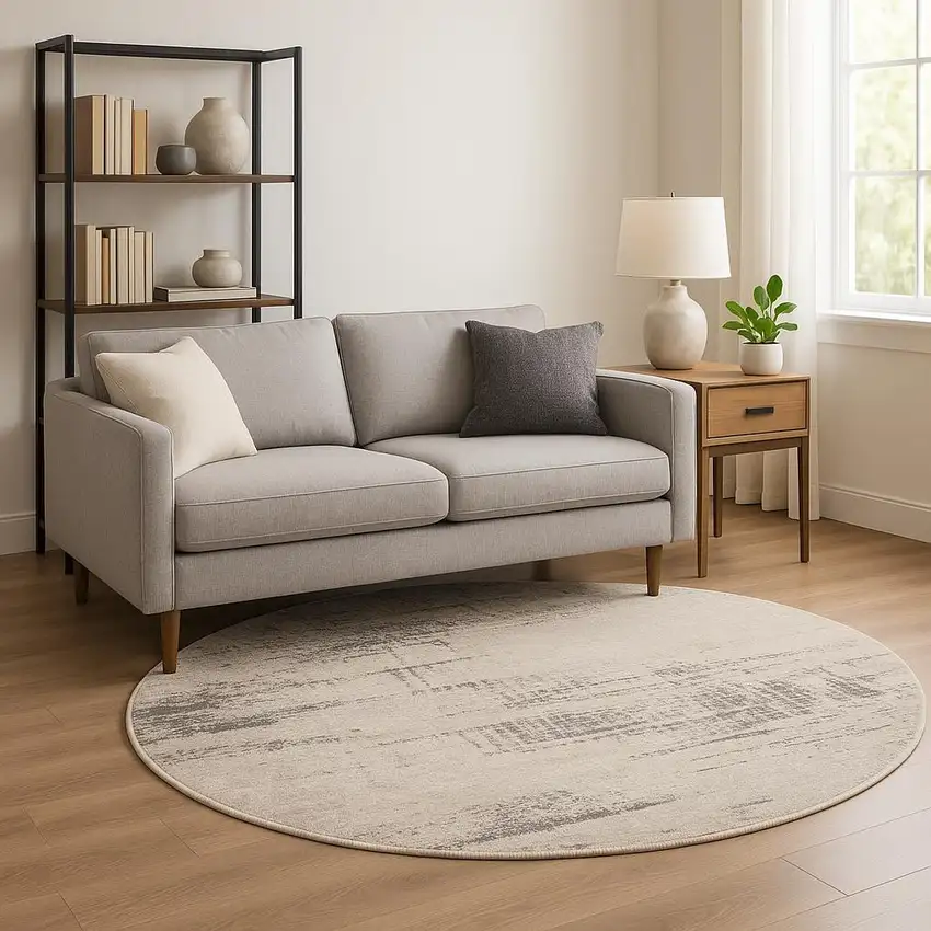 8' Ivory Abstract Round Rug Photo 1