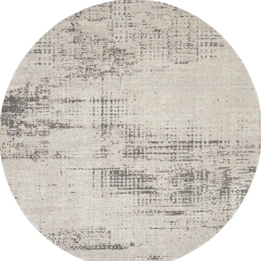 8' Ivory Abstract Round Rug Photo 3