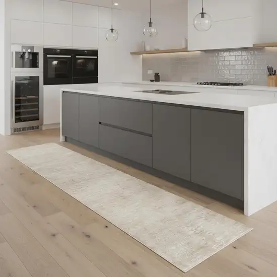 8' Ivory Abstract Runner Rug Photo 1