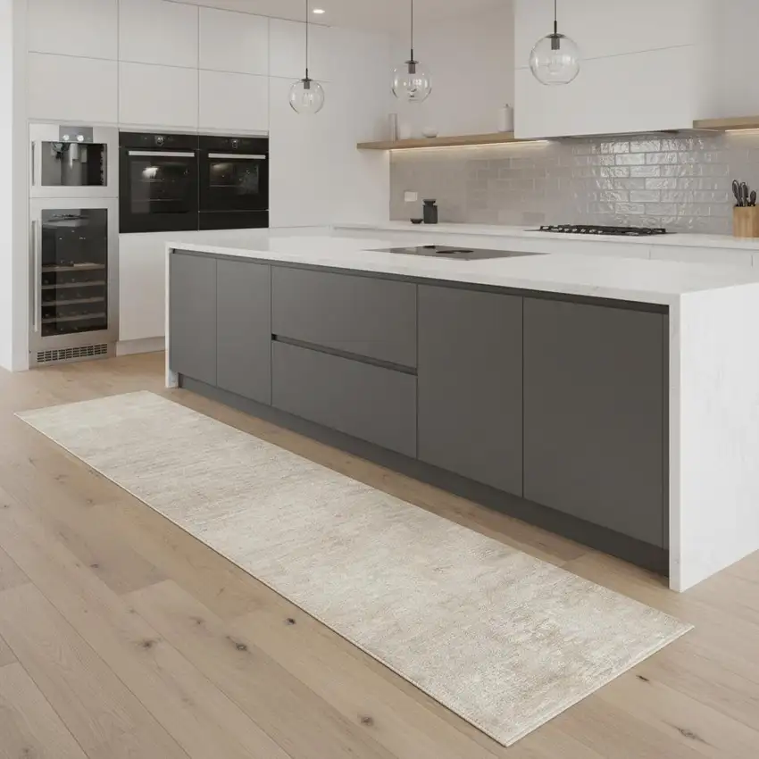 8' Ivory Abstract Runner Rug Photo 1