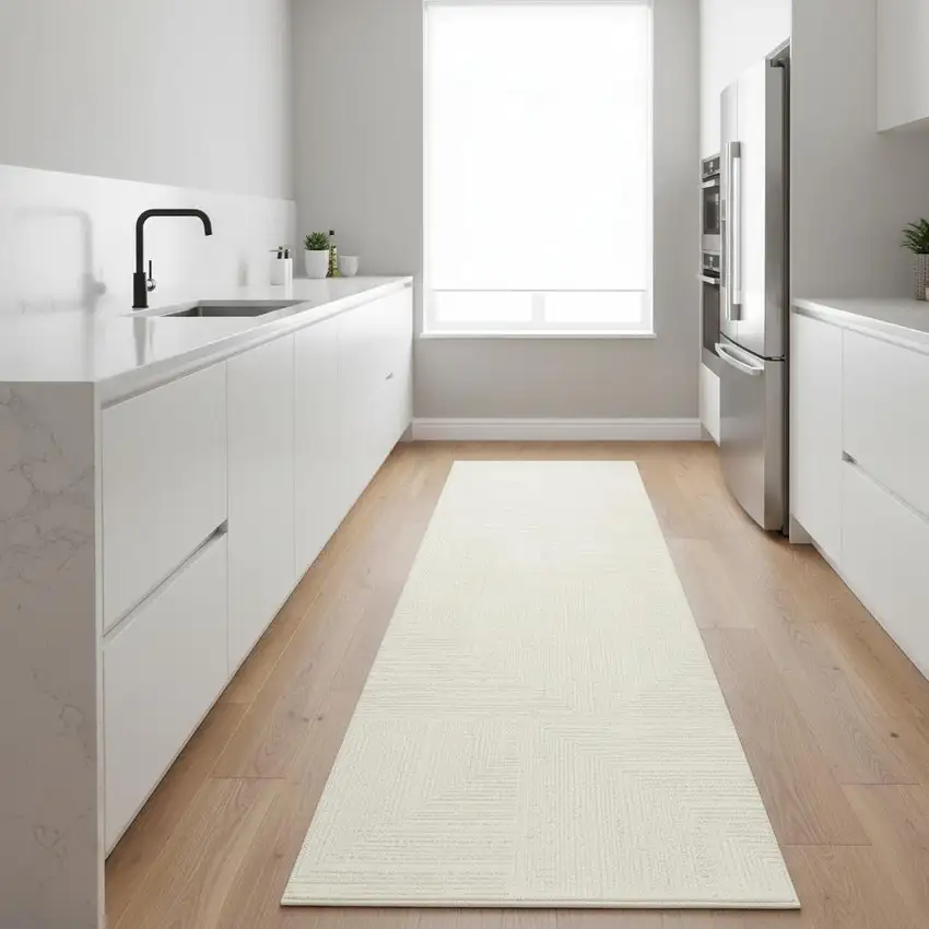 8' Ivory Abstract Runner Rug Photo 1