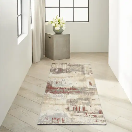 7' Ivory Abstract Runner Rug Photo 5