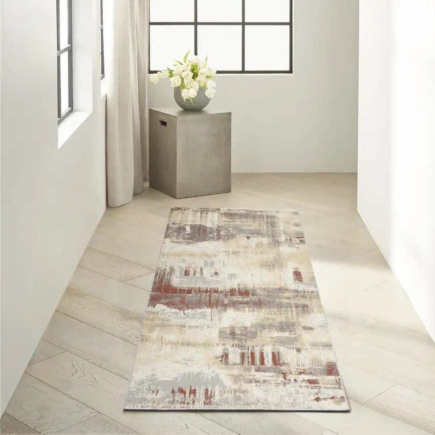 7' Ivory Abstract Runner Rug Photo 5