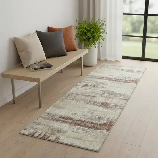 7' Ivory Abstract Runner Rug Photo 1