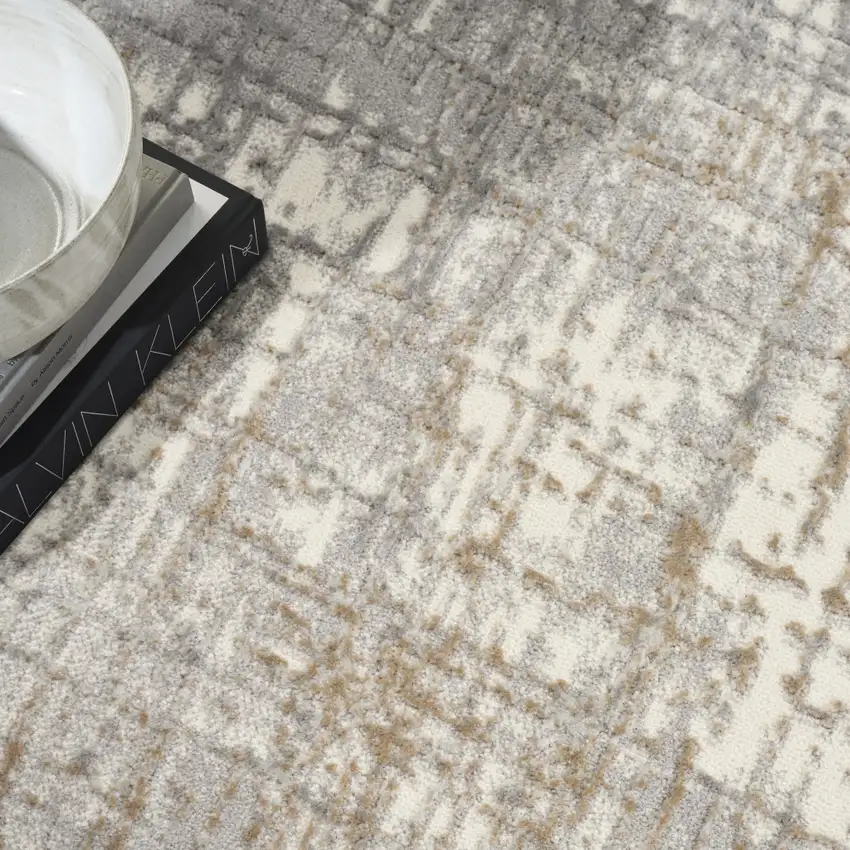 7' Ivory Abstract Runner Rug Photo 8