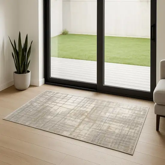 7' Ivory Abstract Runner Rug Photo 1