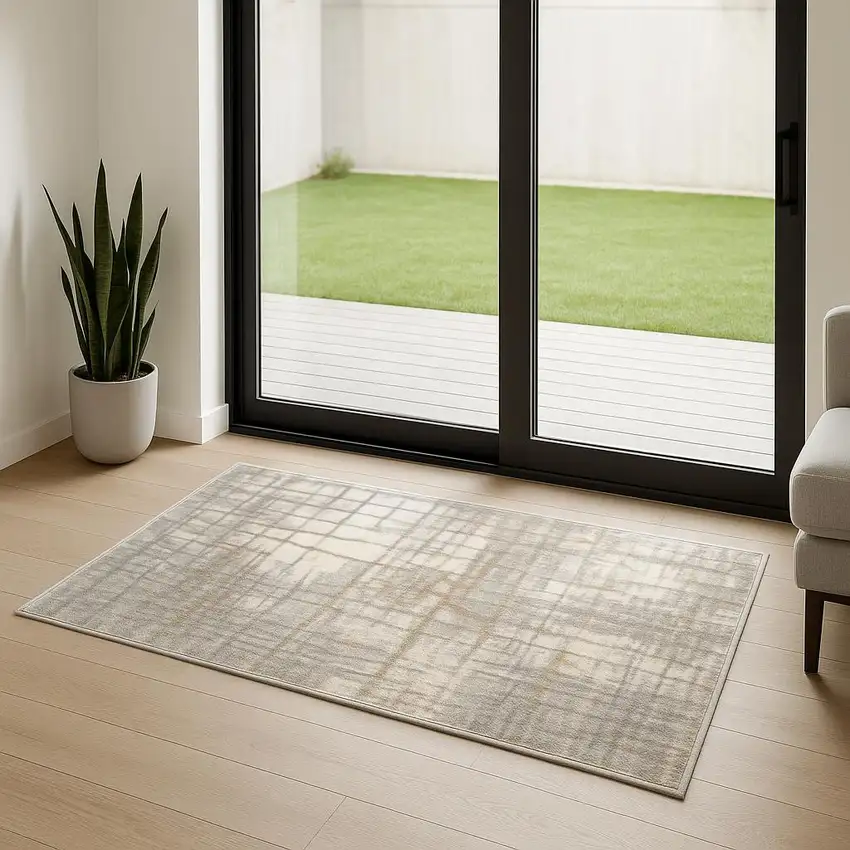 7' Ivory Abstract Runner Rug Photo 1