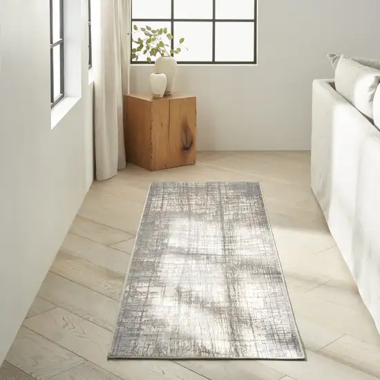 7' Ivory Abstract Runner Rug Photo 5