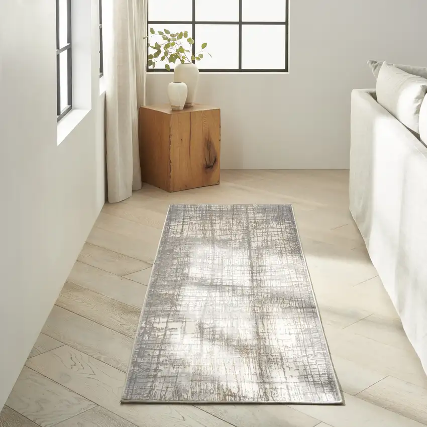 7' Ivory Abstract Runner Rug Photo 5