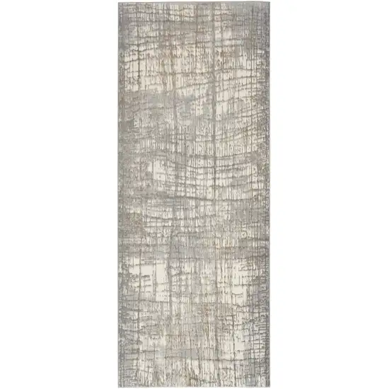 7' Ivory Abstract Runner Rug Photo 2