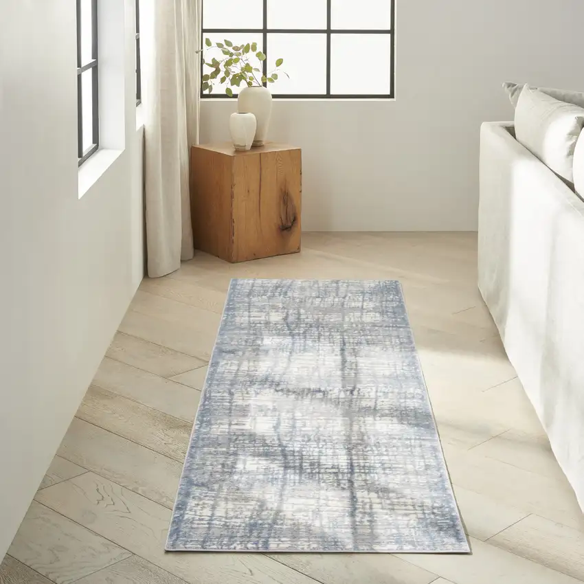 7' Ivory Abstract Runner Rug Photo 5