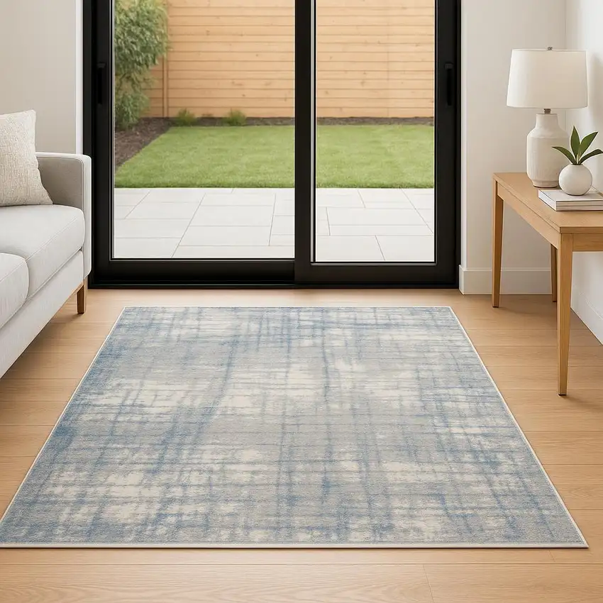 7' Ivory Abstract Runner Rug Photo 1