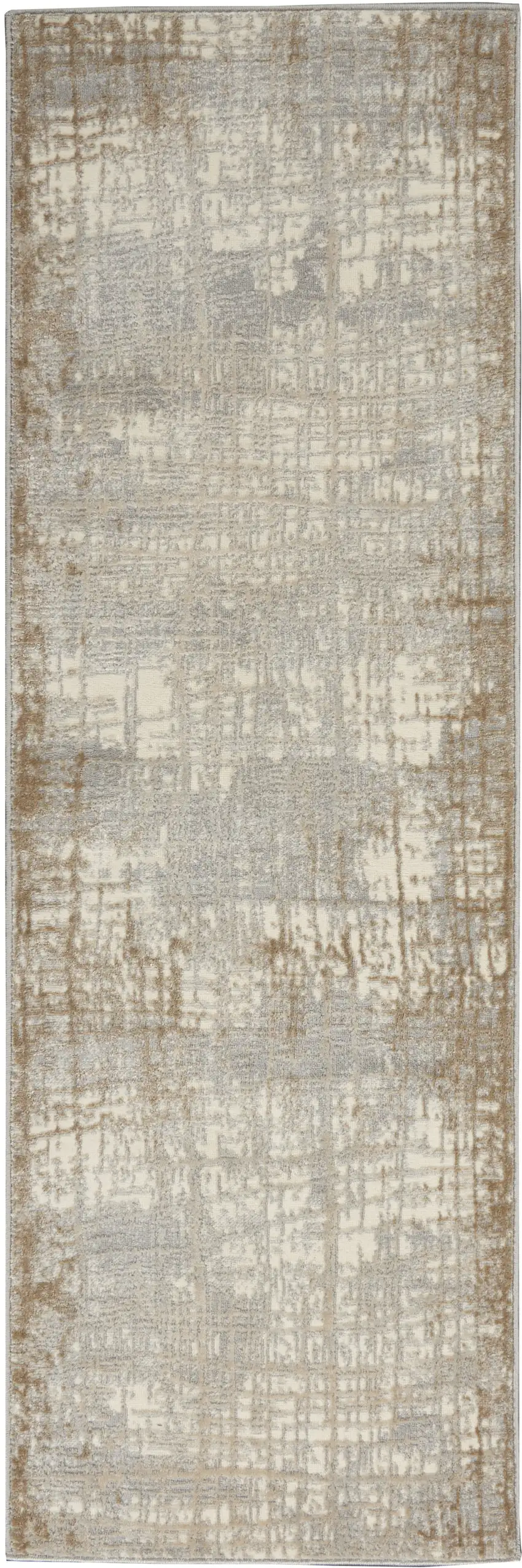 7' Ivory Abstract Runner Rug Photo 2