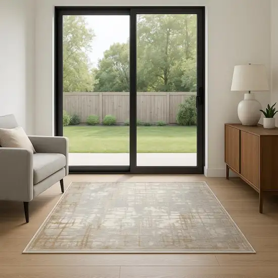 7' Ivory Abstract Runner Rug Photo 1