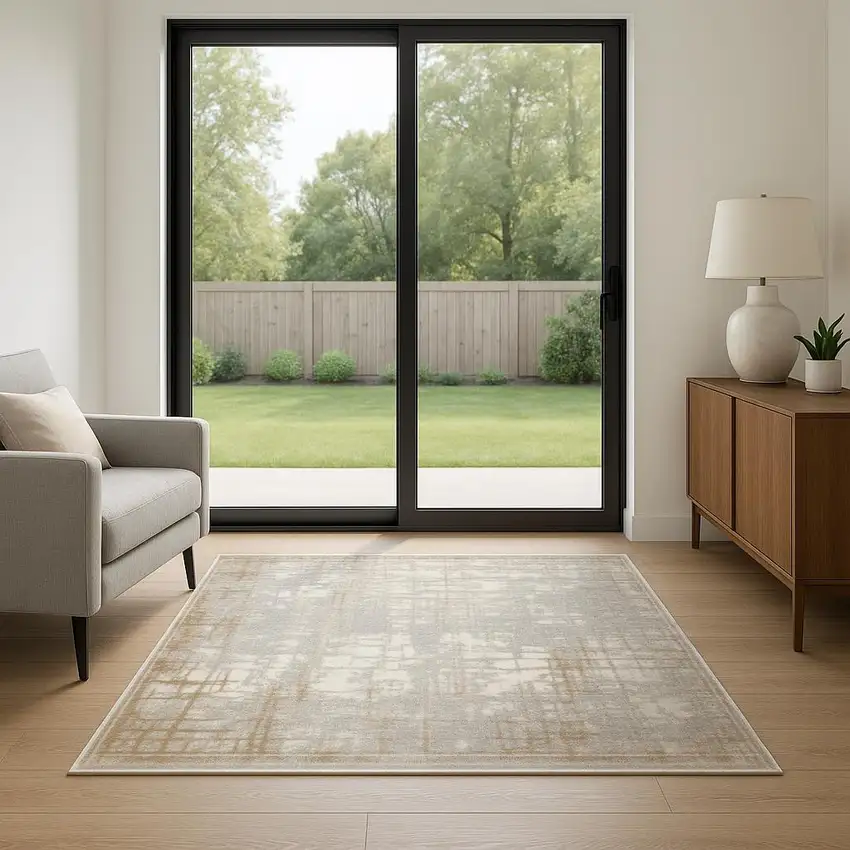 7' Ivory Abstract Runner Rug Photo 1