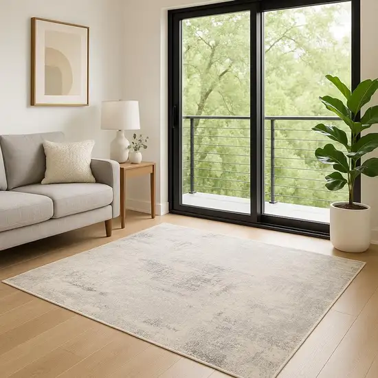 7' Ivory Abstract Runner Rug Photo 1