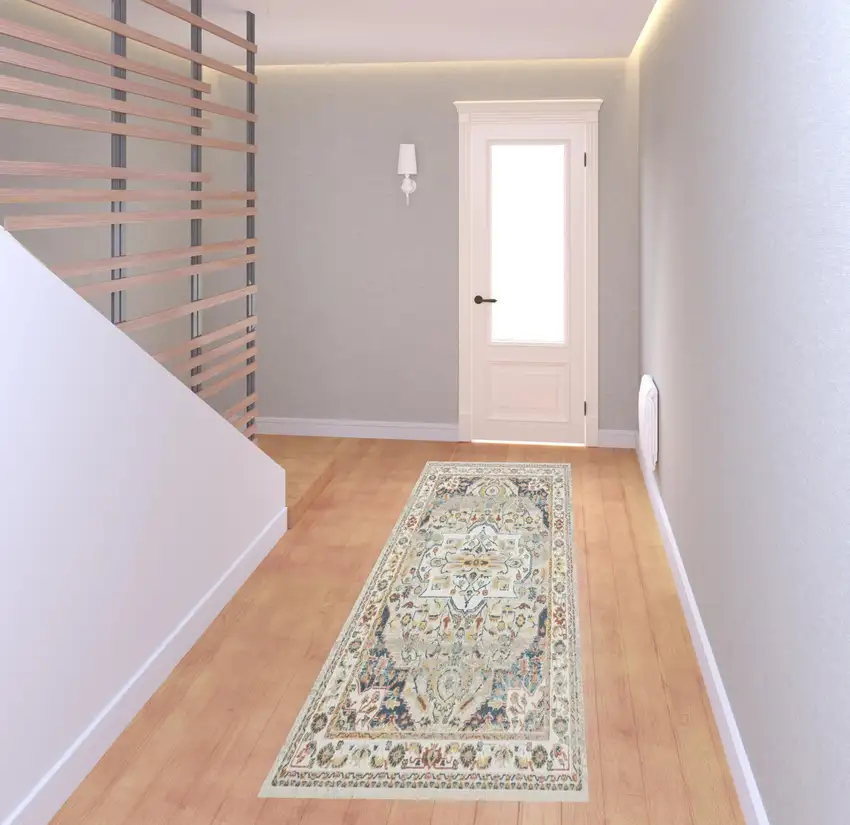 8' Ivory Abstract Runner Rug Photo 2